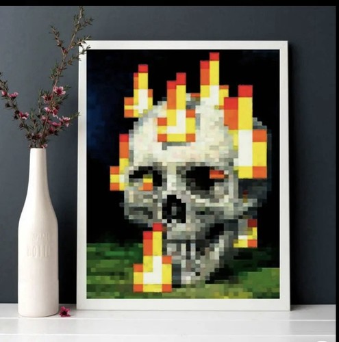 Minecraft fire skull painting - skull,
